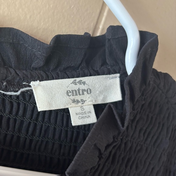 Women’s Entro Puff Embroidered Sleeve Size Small Black Dress with Pockets - Picture 3 of 6